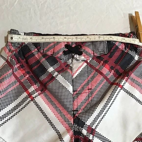 OP Swim Trunks Boy M (8) Plaid Red White Black Drawstring Waist Board Shorts - Picture 8 of 10